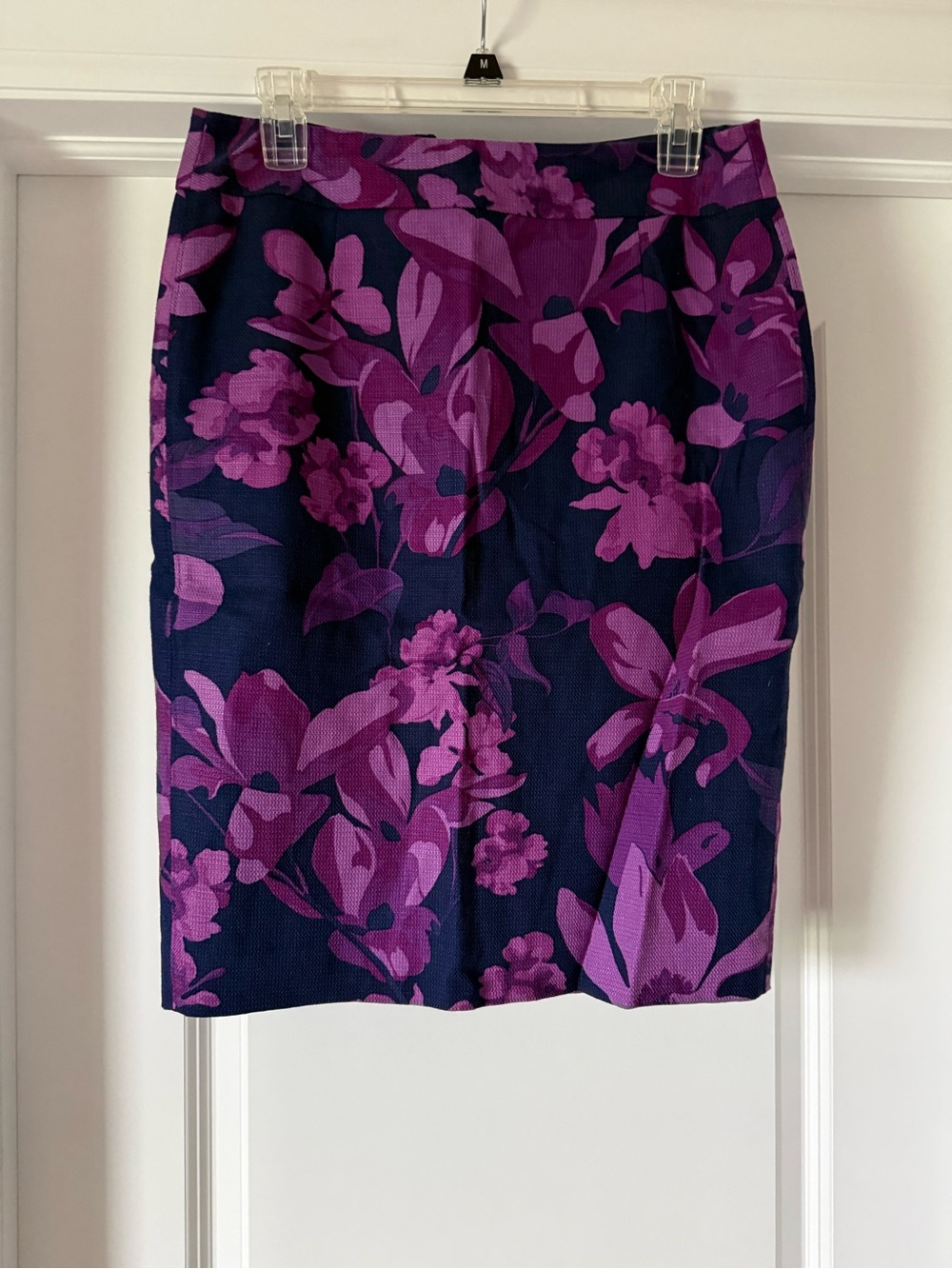 Banana Republic Navy Pencil Skirt with Purple Floral Print